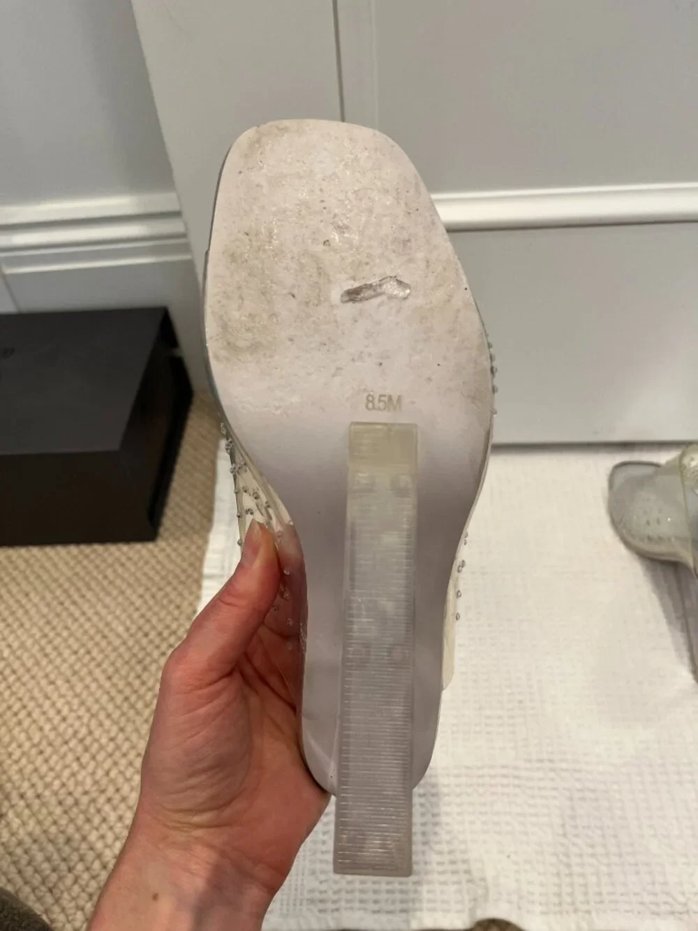 Jeffrey Campbell Lucite and PVC Crystal-Embellished Wedge Mules Size 8.5